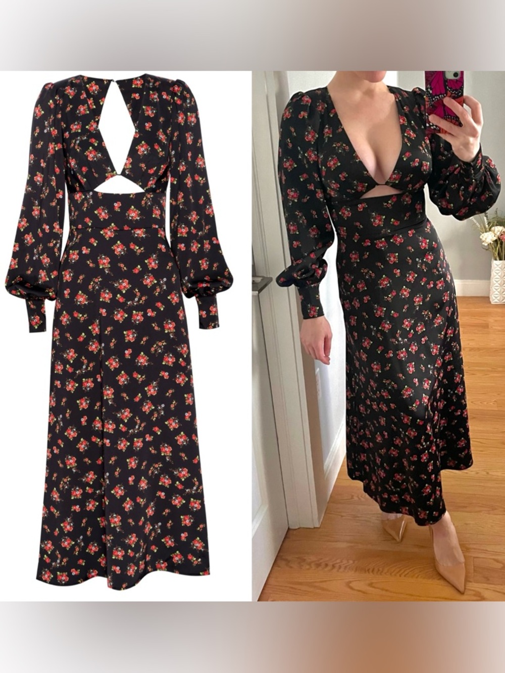Revolve AFRM “Viola” Retro Floral Midi Dress Back Cutout Cottage Core